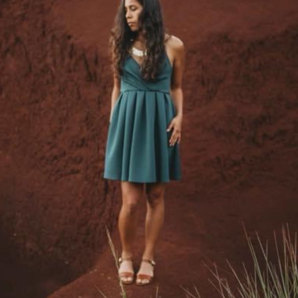 Teal cocktail mini dress